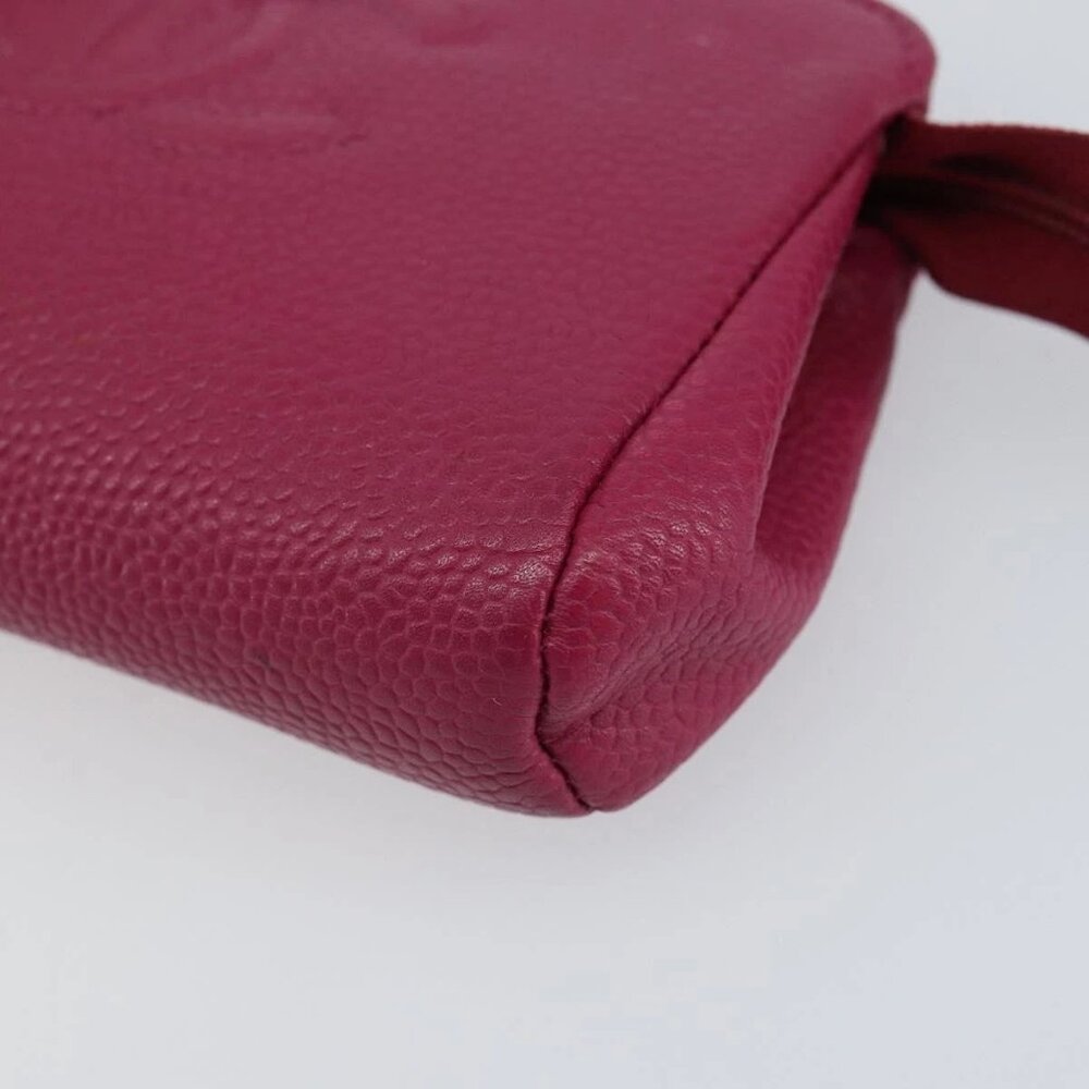 CHANEL COCO Mark Pouch Grained Calf Skin Pink Gold CC Auth 152429 - Picture 11 of 16